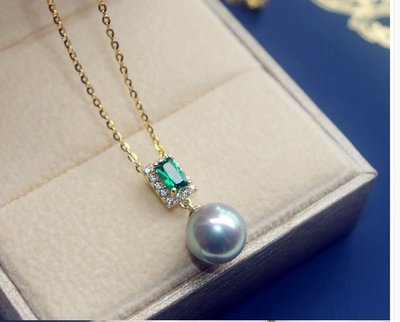 AKOYA日本天然設計款海水珍珠銀灰藍項鍊8~8.5mm18K金項鍊時尚免運情人禮物母親節