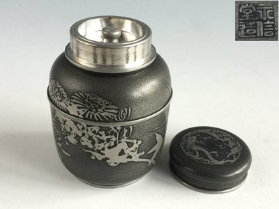 松果坊】日本金工『朝日堂』造薩摩錫器古錫罐錫茶入錫茶筒錫茶葉罐 