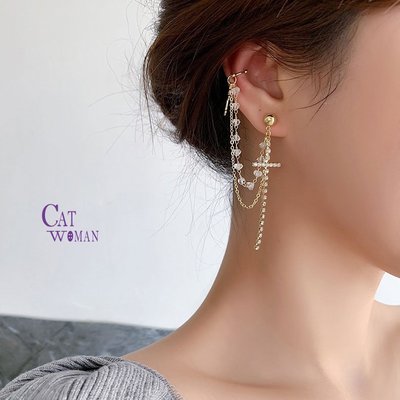 CAT WOMAN UEG1558697時尚十字鏈流蘇耳環（單支）-圖片色下標區