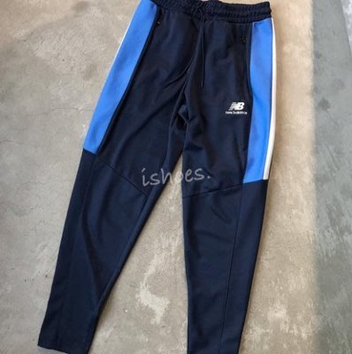 New Balance 男款 長褲 運動褲 窄管 抽繩 運動 休閒 彈性 吸濕排汗 透氣 藍色AMP03501NGO