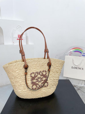 【二手包包】Loewe羅意威 草編織托特夏季新款草編包Basket Bag編織購物袋沙灘度假手提包尺寸 35 NO3116