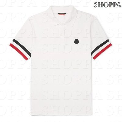【SHOPPA】MONCLER Striped Piqué  條紋  棉質 短袖 POLO  上衣1 8春夏 男款 白色