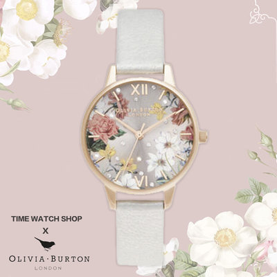 【時光鐘錶公司】Olivia Burton OB16BF29 玫金殼花卉淡玫白面銀白色皮帶腕錶 手錶生日禮物情人節禮物