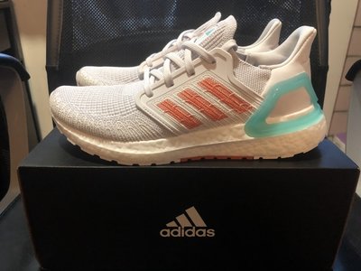 Adidas ultraboost 20 Primeblue W 白色 藍橘 編織 慢跑鞋  EG0770 25cm
