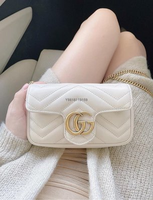 【二手】現貨 Gucci古馳女包白色marmont supermini 手袋鏈條包