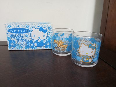 (日本生活用品)日本製HELLO KITTY彩繪玻璃杯一對-藍(A983)