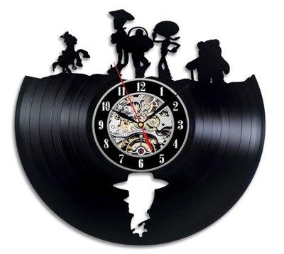 鼎飛臻坊 迪士尼 玩具總動員 胡迪 翠絲 巴斯光年 復古 黑膠 剪影 靜音 時鐘 掛鐘 日本正版