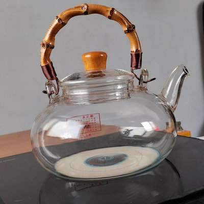 早期80s 耐熱 竹提把 電磁爐 電陶爐 煮水 玻璃壺 茶壺 水壺 泡茶 茶具 茶道 glass kettle tea pot bamboo water