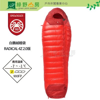 《綠野山房》Pajak RADICAL 4Z 2.0版 波蘭白鵝絨睡袋 720g 900FP 紅 radical-4Z