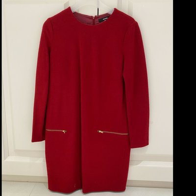 PESARO羊毛紅色素面口袋洋裝