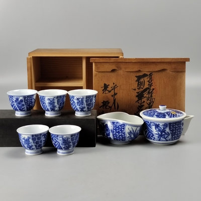 。平安光抱作日本清水燒染付寶瓶公道杯茶碗茶器茶具