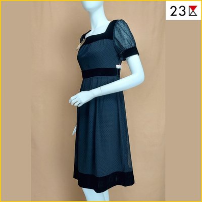 日本品牌 23區 洋裝 新品 女 38號 M 高腰 黑色 小圓點 短袖連身洋裝 樫山 23区 洋裝 連身裙 A3316O