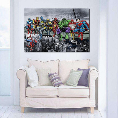 裝飾畫漫威復仇者聯盟英雄帆布畫 超人墻壁掛畫無框畫芯 家居裝飾畫