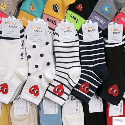 【熱賣精選】kikiyasocks韓國東大門女襪子學院風條紋愛心笑臉波點中筒運動襪
