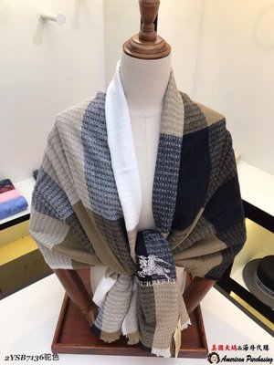 潮品爆款 Burberry 巴寶莉 英倫時尚 經典大方格拼色 顏色2 羊毛絨圍巾 披肩30-180-雙喜生活館