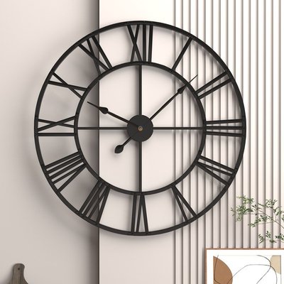 時鐘家用復古客廳鐵藝掛鐘北歐裝飾時鐘圓形羅馬靜音鐘表
