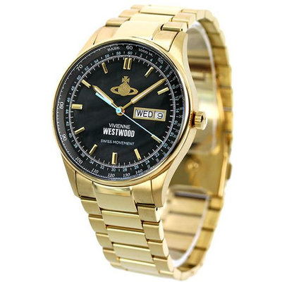 Vivienne Westwood 手錶 40mm 黑色錶面 鍍金錶帶 女錶 男錶 上班族 生日 禮物 VV207BKGD