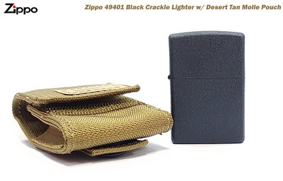 Zippo Black Crackle 黑色碎紋打火機 +戰術狼棕色模組化攜行套