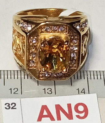 【週日21:00】32~AN9~橢圓黃晶鑽全金色老鳳祥18K戒指(未檢測不保真)。如圖
