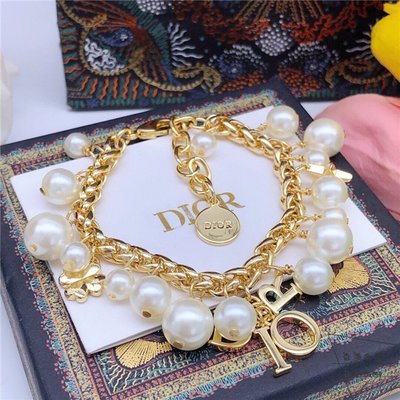 [香港名品]CD Dior 大小珍珠設計淺金色高級感手鏈 手串