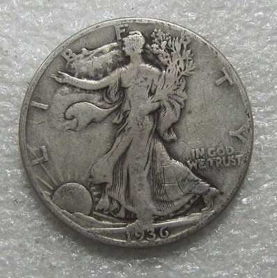 美國1936年D版行走女神半美元銀幣，含銀90%，重12.54806