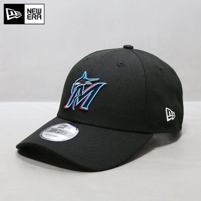 現貨優選#NewEra帽子韓國代購MLB棒球帽A球隊款邁阿密馬林魚隊鴨舌帽潮黑色簡約