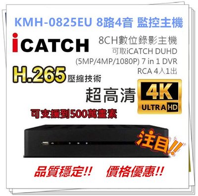 全新可取(ICATCH) KMH-0825EU H.265壓縮!! 8路4聲7合1 監視主機.監視系統.監控設備.