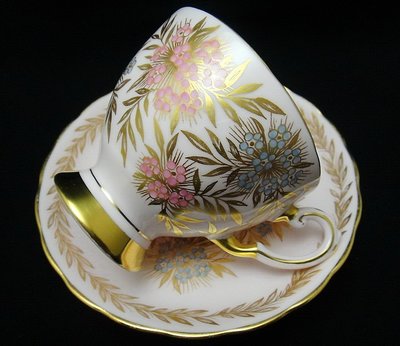 【timekeeper】  英國絕版名瓷Tuscan粉紅色華麗重金咖啡杯+盤-1(免運)