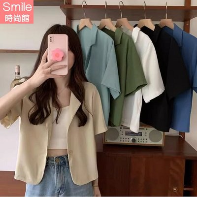 【V3817】SMILE-清新夏息‧純色雙釦寬鬆短袖西裝外套