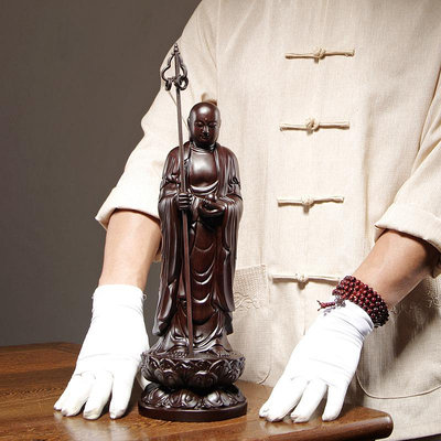 三友社 黑檀實木雕刻地藏王菩薩佛像擺件家居客廳佛堂擺設裝飾紅木工藝品xf