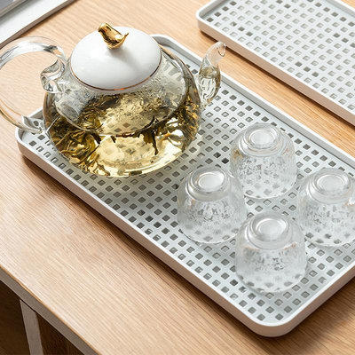 現貨家用茶幾瀝水托盤 雙層塑料茶盤水杯茶杯瀝水盤餐具長方形置物架