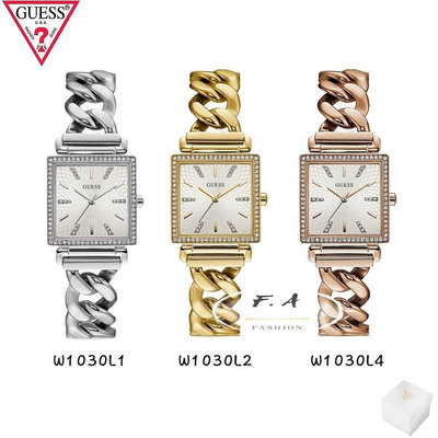 Guess Vanity 女生手錶 正方形鑲鑽不鏽鋼錶盤 不鏽鋼鏈條錶帶 女生石英腕錶 W1030L1 W1030L2 W1030L4