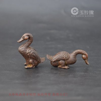 【促銷】純實心銅對鴨子小擺件茶道銅茶寵精工仿古銅雕件古玩銅器銅手把件
