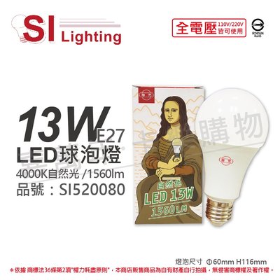 [喜萬年]含稅 旭光 LED 13W 4000K 自然光 E27 全電壓 球泡燈_SI520080