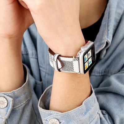 適用apple watch 6/5/4代蘋果手錶方格紋錶帶真皮iwatch SE2/3代,38/42mm 40/44mm