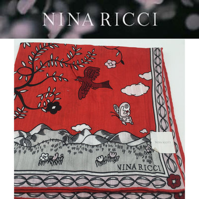 【皮老闆二店】 新古真品 NINA RICCI 手帕 花紋 日本製  40*40 白550