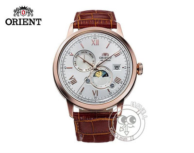 [時間達人]ORIENT 東方錶 SUN&MOON系列 日月相機械腕錶 皮帶款 咖啡色 羅馬數字 RA-AK0801S / 41.5mm