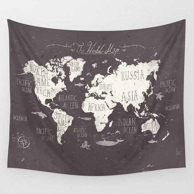 直銷#歐美咖色世界地圖北歐ins掛布墻面背景裝飾畫布掛壁毯沙灘巾