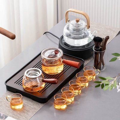 現貨熱銷-玻璃茶具套裝家用電陶爐燒水壺耐高溫大容量會客紅茶泡茶器帶茶盤~特價