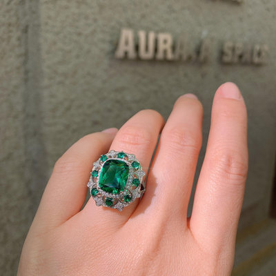現貨莊生生珠寶歐美戒指女仿真祖母綠戒指鑲鉆女士戒指主石10*12珠寶首飾