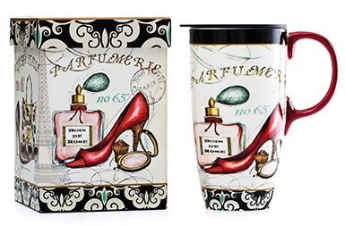 點點蘑菇屋 {有蓋馬克杯} 美國cypress陶瓷隨身杯-第五大道 拿鐵杯 高跟鞋 香水 附精緻紙盒