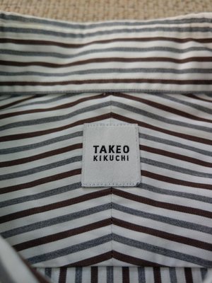 日本製造 takeo kikuchi 咖啡色灰色條紋長袖襯衫