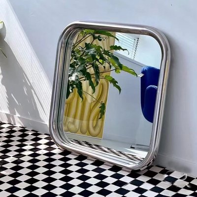【熱賣精選】 北歐簡約浴室鏡化妝鏡網紅ins風桌面梳妝臺鏡綠色方形掛墻式鏡子