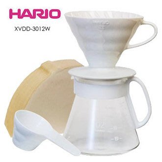 【HARIO】日本 有田燒 XVDD-3012W 白色濾杯咖啡壺組 1~4杯 陶瓷濾杯+耐熱玻璃壺+濾紙