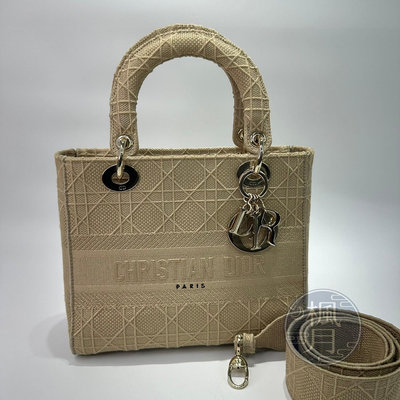 Christian Dior M0565OREY 奶茶帆布LADY D-LITE 精品包 精品側背包 手提包