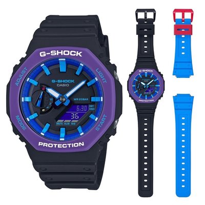 【金台鐘錶】CASIO卡西歐 G-SHOCK 超人氣的八角錶殼設計 農家橡樹 藍x紫 GA-2100THS-1A