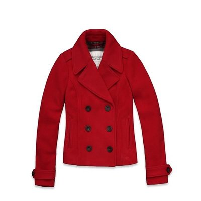 【 A&F Style 全新真品】 Abercrombie & Fitch AF 羊毛混紡 雙排扣 毛料 外套 短大衣 紅色 L號*1