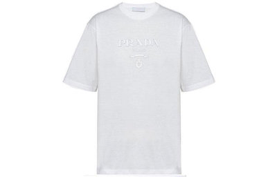 PRADA 棉質Logo圖案圓領短袖T恤 男款 白色4944【二手】飾品 穿衣 裝飾