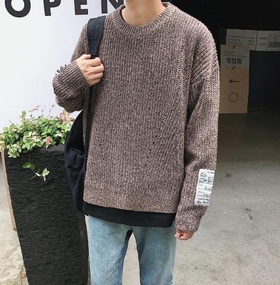 FINDSENSE Z1 韓國 時尚 潮 男 寬鬆 純色貼標 毛衣 針織襯衫 外套 上衣