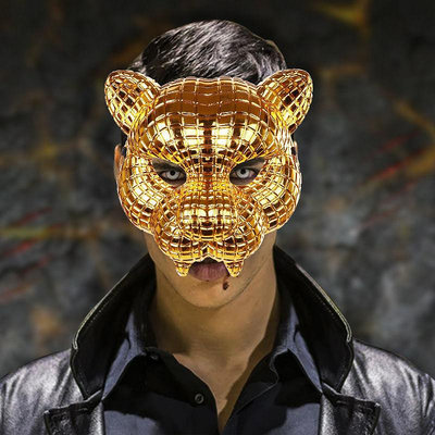 萬圣節動物Cosplay獅子老虎豹子舞臺演出道具面具黃金錢發財豹子